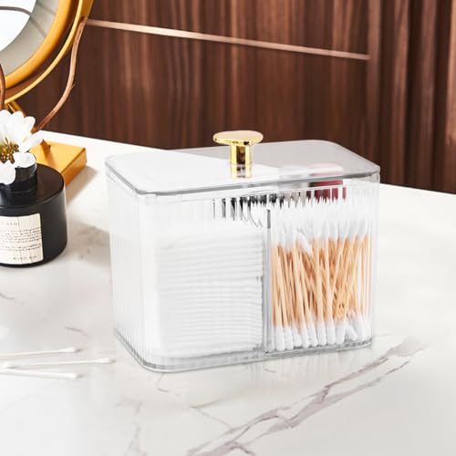 Frinovalt 3-Compartment Q-Tip Holder Dispenser, Transparent Bathroom Organizer