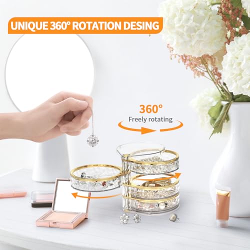 LETURE 4-Layer Rotatable Jewelry Organizer - Clear Storage Box for Rings, Earrings, Necklaces & More
