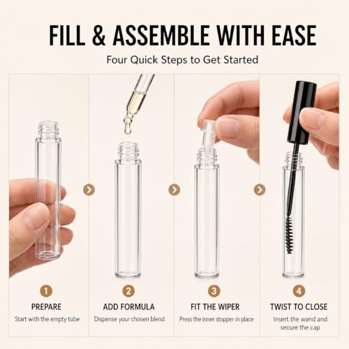 Hession Empty Mascara Tube Kit with Wands - Reusable DIY Lash Serum Containers