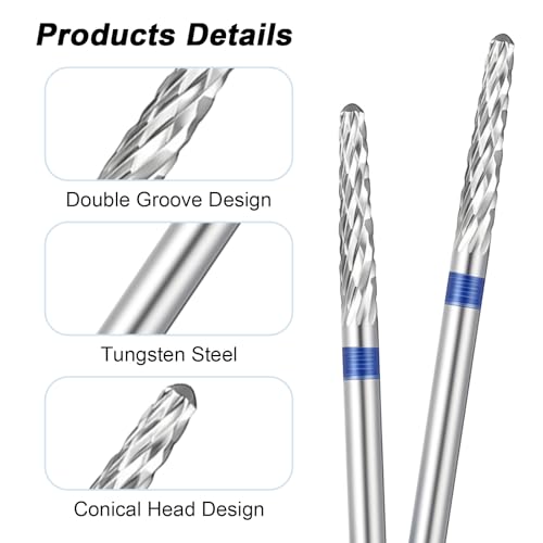 Sorcristy 2Pcs 3/32" Cuticle Nail Drill Bit Medium Grit Tungsten Steel