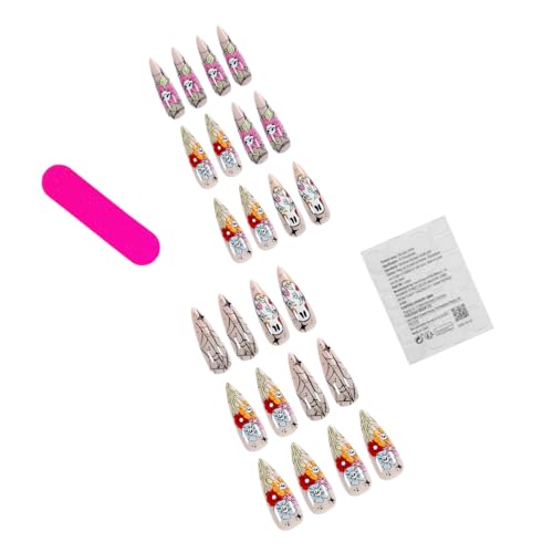 Halloween Press on Nails Almond Shape Ghost Spider Web False Nails Kit
