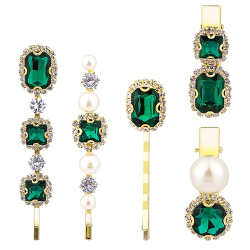 Vintage Emerald Green Crystal Hair Clip Set 5PCS Retro Hair Pins