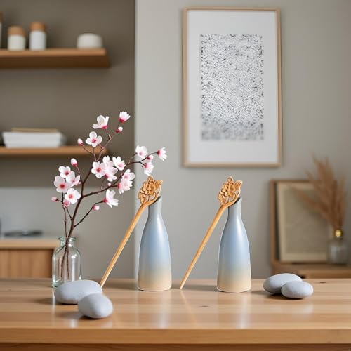 JIANSHUILIAN Handmade Wooden Hair Sticks - 2Pcs Vintage Carved Hairpins