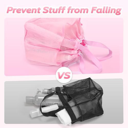 Famichan Mesh Shower Caddy with Drawstring - Portable Bath Organizer for College, Camping & Travel - Pink