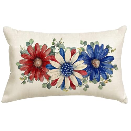 4th of July Patriotic Pillow Cover 12x20 - Red White Blue Decor
