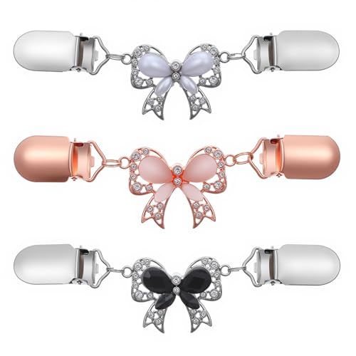 3 Pcs Rhinestone Bow Cinch Clips for Cardigans & Sweaters