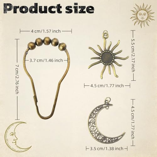 Celestial Shower Curtain Hooks - 12 Pack Sun & Moon Decor