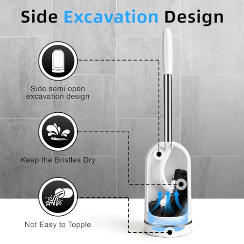 AONEZ Toilet Brush and Holder Set, Under-Rim Cleaning with Vented Base
