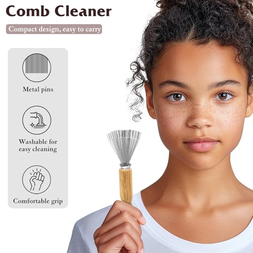 Zoolinn Mini Hair Brush Cleaner Set - 2PCS Wooden Handle Metal Wire Rake