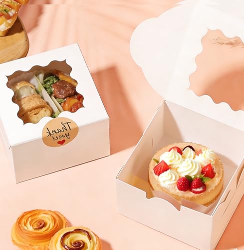 26 Pcs Cookie Boxes with Window & Stickers - 4x4x2.5 Inches