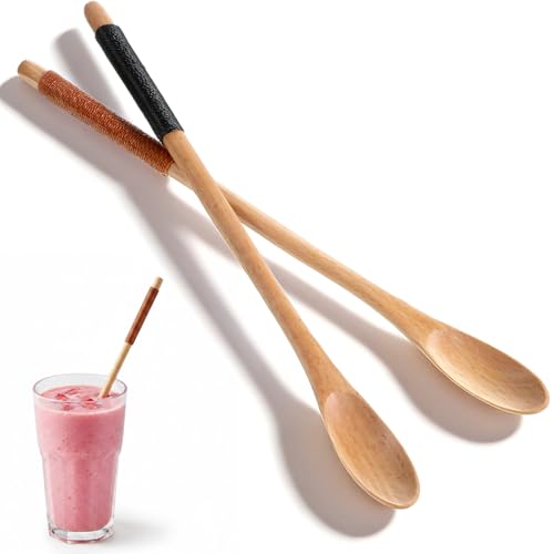 8-Inch Wooden Honey Spoons - Set of 2 Long Handle Teaspoons