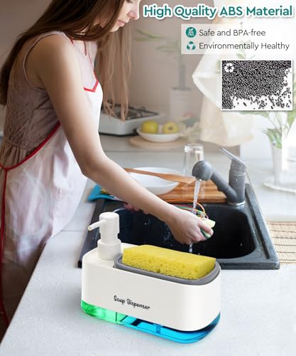 3-in-1 Kitchen Soap Dispenser Set with Sponge Holder - White