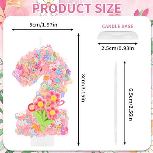 Srotmirw Number 2 Floral Birthday Candle Pink Spring Flower Cake Topper
