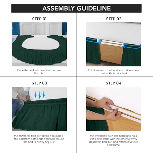 Wrap-Around Queen Bed Skirt with Elastic Belt - 16 Inch Drop, Emerald
