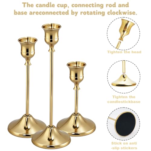 Gold Brass Taper Candle Holders Set of 18 - Vintage Style, Layered Design for Dining & Events (Variation: Gold / 18 pcs)