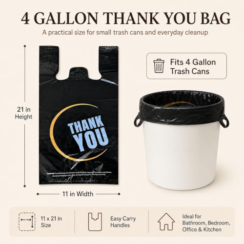 YoYoRain Black 4-Gallon Trash Bags with Handles - 100 Pack, 11x21 Inch Small Garbage Bags for Kitchen Bathroom Office