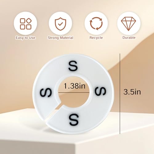 BRBASAP White Round Clothing Size Rings - 8 Pack Closet Dividers