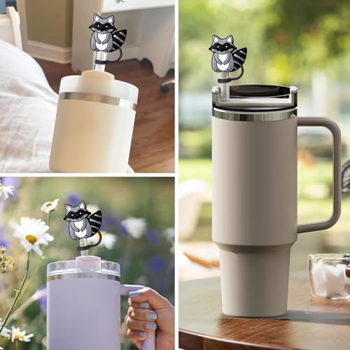 Grey Raccoon Animal Straw Topper for Stanley 30 & 40 oz Tumbler