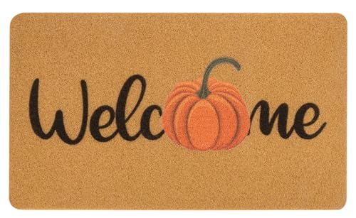 Hello Pumpkin Welcome Doormat - 17"x29" Fall Front Porch Mat (Pumpkin Yellow)