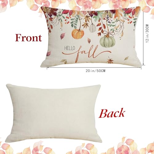 Fall Pumpkin Leaves Pillow Cover 12x20 Inch - Decorative Lumbar Cushion for Autumn Home Decor