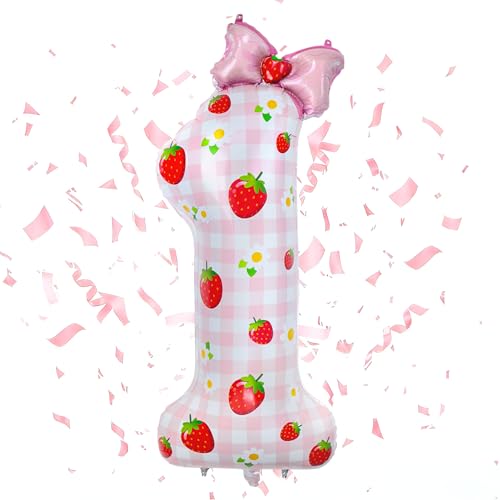 40 Inch Strawberry Number 1 Balloon for First Birthday Party Decorations
