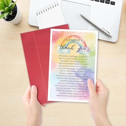 Parent's Thank You Card for Teacher Appreciation Gift - High Quality