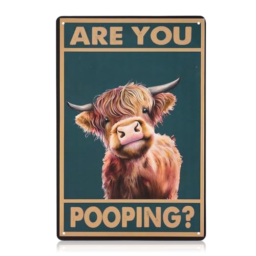 Funny Highland Cow Bathroom Sign - Vintage Metal Wall Art 8x12