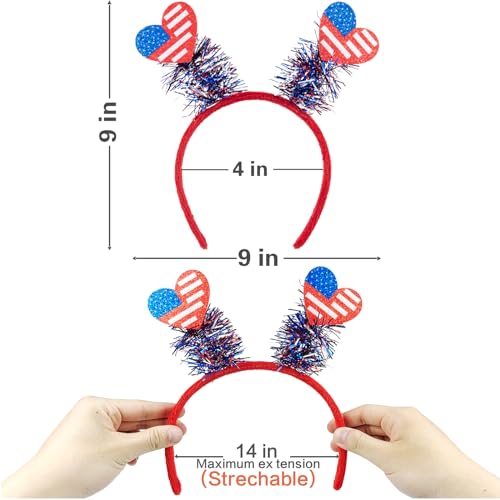 Patriotic 4th of July Headband with USA Flag and Heart Design