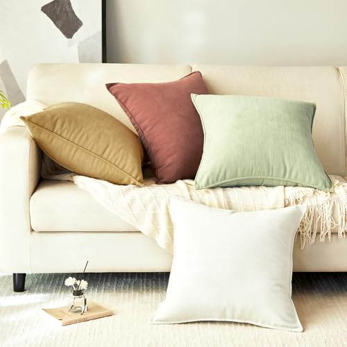 Light Green Chenille Throw Pillow Covers 18x18 Set of 2 for Home Decor