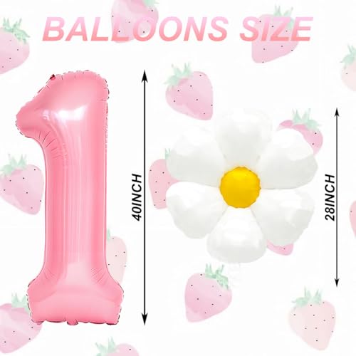 Corabsar Strawberry Balloons Set for First Birthday Party – 7 pcs, Pink & Red Berry Theme, Reusable Foil Decor, Variation 1