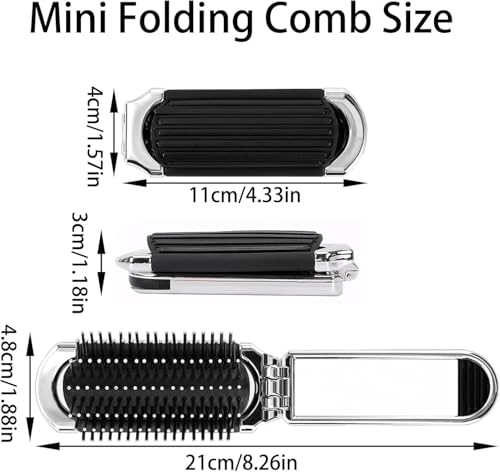 Foldable Hair Brush with Mirror Portable Travel Detangling Comb
