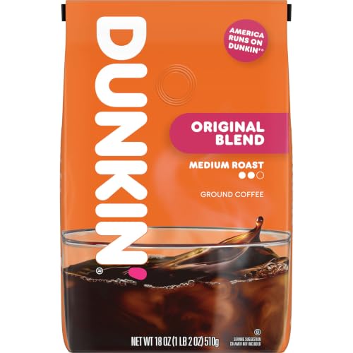 Dunkin' Original Blend Medium Roast Ground Coffee, 18 Ounce Bag