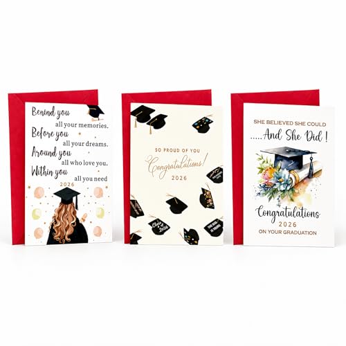 Class of 2026 Graduation Card Set - 3 Unique Cards with Envelopes