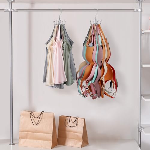 ZEDODIER Tank Top and Bra Hanger, 24-Garment Rotating Closet Organizer - Silver