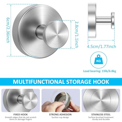 Ghyxfdai Silver-R Suction Cup Hooks - 2Pcs Heavy Duty Stainless Steel for Bathroom & Kitchen