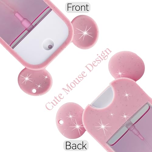 TERPINK Silicone Case for Touchland Spray - Glitter Sequin Pink Mouse Design with Keychain