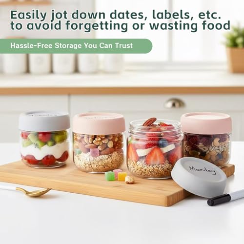 2 Pack Glass Overnight Oats Containers, 10 Oz Stackable Mason Jars with Lids