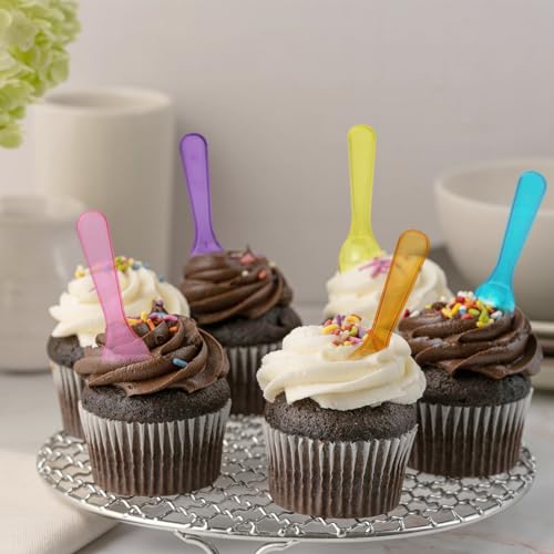100 Pcs Mini Plastic Tasting Spoons Multicolor Dessert Ice Cream Spoons