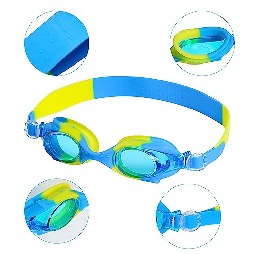 3 Pieces Kids Swim Cap for Boys Girls Silicone Swimming Cap for Short Hair with Swimming Goggles and Nose Clip Unisex Waterproof Bathing Caps for Age 3-15 Children Boys Girls