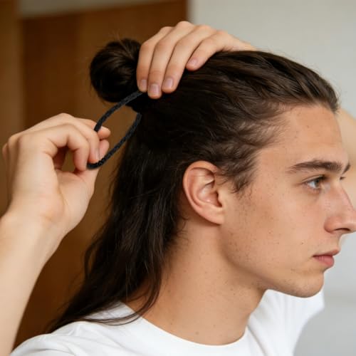 Cobee 18Pcs Men's Braided Elastic Hair Ties, No Slip Black Hair Bands