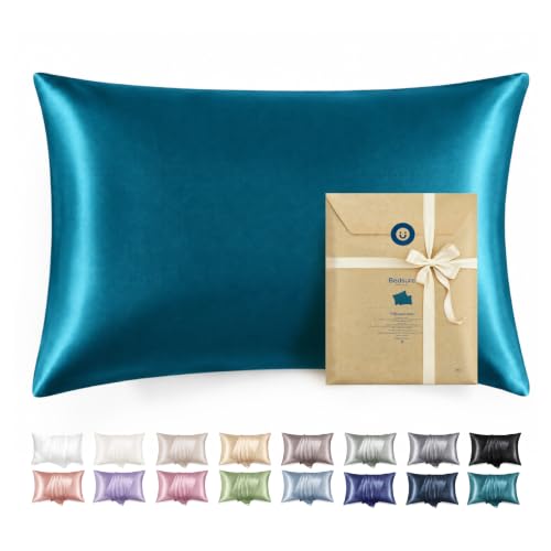 Bedsure Satin King Pillowcases with Zipper - Teal Blue, Set of 2