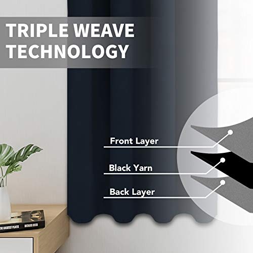 Easy-Going Blackout Curtains, Thermal Insulated Navy Drapes, 52x108 in