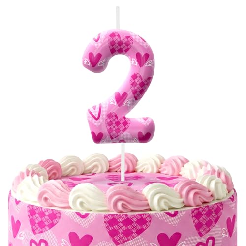 Pink Heart Number Birthday Candles Cute Cake Topper for Party Decor