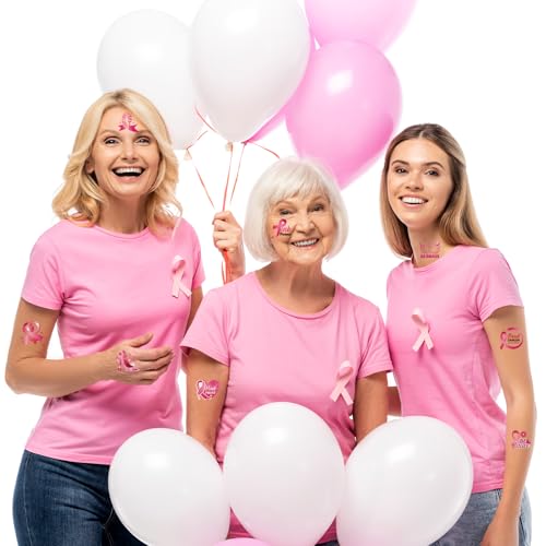 Konsait 96 PCS Breast Cancer Awareness Temporary Tattoos Ribbon Face Stickers