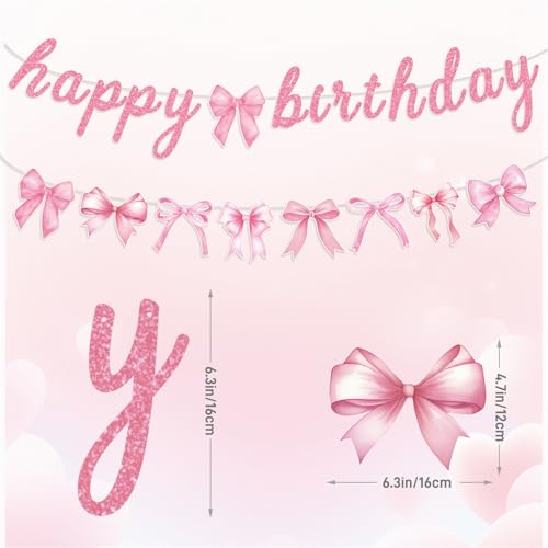 Pink Bow Birthday Banner and Garland Set for Girl Party Decorations