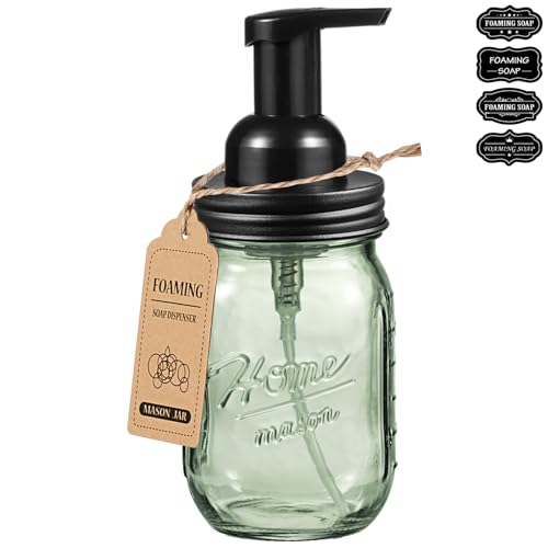 SheeChung 16oz Green Glass Foaming Soap Dispenser - Black Regular Mouth