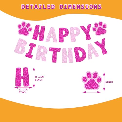 Pink Paw Dog Birthday Banner - Glitter Pet Party Decoration (Pink1)