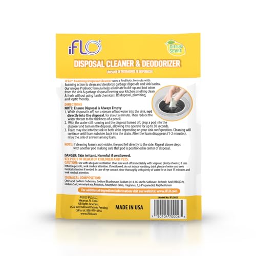 iFLO Garbage Disposal Cleaner Pods with iFLObiotic & Citrus Scent, 6 Pack