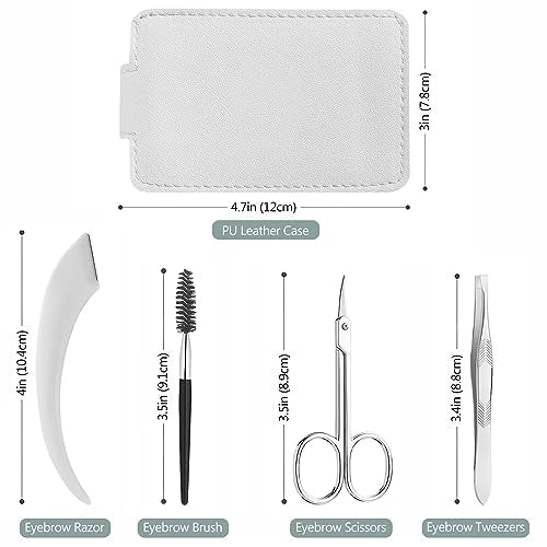 Kootinn 5-in-1 Eyebrow Trimmer Kit with Scissors, Razor, Tweezers & Leather Bag