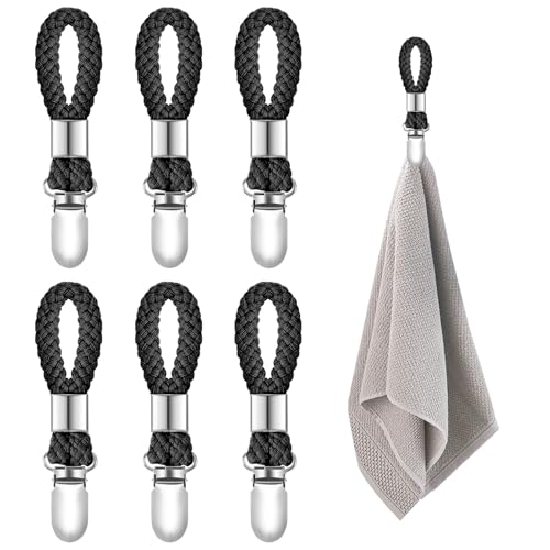 Black 6-Piece Metal & Cotton Kitchen Towel Clips - Versatile & Durable